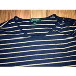 Ralph Lauren Lauren  Women's Size M Navy Blue x Gold Border Striped‎ Stretch Top Photo 1