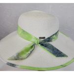 Sun n Sand Womens Sun Hat White Green Tie Dye Ribbon Trim Wide Brim Beach Summer Photo 8