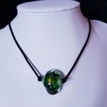 Hand Crafted Necklace Green Glass Bead Silk Cord Photo 0