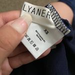 Lyaner XS Blue Satin Mock Neck Shoulder Padded Gathered Ruched Zip Up Dress Photo 3