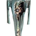 Green & Gold Striped Floral Embellished Long Sleeve Dress M 46d Size M Photo 0