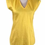 Vintage 80s Alan Abel V Neck Cap Sleeve Yellow Satin Top Blouse Size M Photo 0