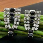 Vintage Signed PAT 1967965 Black/Clear Pave Rhinestones Clip On Earrings 11.0g Black Photo 0