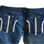 Frankie B vintage y2k Low Rise Flare Jeans Cream Leather Studded Back Pockets Blue Size 27 Photo 2