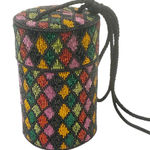 Multi Colored Fully Beaded Round Tube Accessory Bag Photo 0