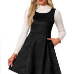 Allegra K NWT Women’s Black Faux Suede Sleeveless Pinafore Dress - Small Photo 0