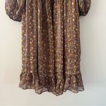 ASTR  Floral Brown Ruched Bust Long Sleeve Cottagecore Farmhouse Midi Dress Photo 4