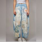 Boutique patchwork‎ Illusions Printed barrel Jeans Size small nwt! Blue Photo 2