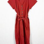 Madewell  Linen-Cotton Pleat-Sleeve Jumpsuit Size 14P Rust Short Sleeve Cropped Photo 2