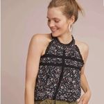 Maeve Anthropologie Lace Ruffle Trim Floral Sleeveless Halter Neck Top Size XL Photo 2