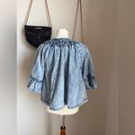 Free People  Indigo Wash Ruffle Denim Bell Sleeve Top, Size Small Photo 1