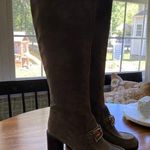 See by Chloe Gray Leather Boots Horsebit Silver Boho Chic Square Toe Heeled 40 Size 9 Photo 0