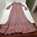 Faherty Toluca Tiered Long Sleeve Dress Merlot Bordeaux Red Floral Womens Small Photo 15