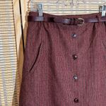 Classique Works Vintage Purple Red Tweed Wool Belted Midi Button Up Skirt Size undefined Photo 1