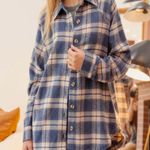 Blu Pepper Women’s M Oversized Hometown Flannel Shacket Blue Plaid Distressed Photo 4