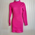 OQQ Bright Pink Ribbed Mock Neck Long Sleeve Tummy Control Mini Dress Large N44 Photo 1