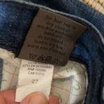 Frankie B vintage y2k Low Rise Flare Jeans Cream Leather Studded Back Pockets Blue Size 27 Photo 10