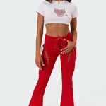 Edikted Red Lace Up Pants Photo 0