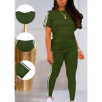 Shein 2 piece XXL Olive Green Tracksuit Set White Stripe Loungewear Women's # Photo 1