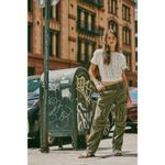 Free People We The Can't Compare Slouch Pants Cargo Green M Straight Mid-Rise Photo 9