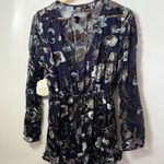 Altar'd State Altar’d State Romper Womens S Navy Floral Velvet Burnout Ruffle Boho Date Night Photo 1