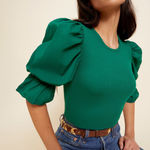 Nation Ltd Kenzie Flounce Sleeve Tee Emerald Green Ribbed Top Size Small Holiday Photo 0