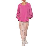 135. Women's Peony Pink Back Cross Strap Detail Balloon Sleeve Sweatshirt NWT Size M Photo 1