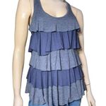 Splendid  Women’s L Heathered Blue Tiered Ruffle Exposed Zipper Back Tank Top Photo 0