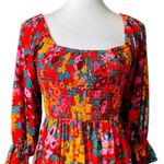 Sugar Lips Midi Dress Smocked Top Ruffle Sleeves Red Multi Women’s Size Small Photo 4