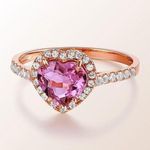 14K Rose Gold Plated Adjustable Pink Gemstone Crystal Love Heart Ring for Women Photo 0