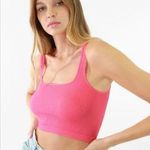 New Bubble Gum Pink Square Neck Ribbed Crop Top One Size Photo 1