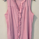 Garnet Hill  Cotton Button Front Sleeveless‎ Pink Ruffle Trim Blouse Size XL Photo 0