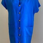 Buttons Nancy Crystal Blue Short Sleeves Gold Vintage Dress Sz 6 Should… Photo 0