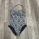 Loft  Beach One Piece Swimsuit‎ Blue White Floral Padded Halter Neck Size 4 Photo 1