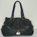 Vintage Tignanello Black Leather Zip Top Handbag Silver Hardware Photo 0