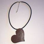 Wooden Boho Floral Chunky Rhinestone Heart Pendant Necklace Pink Photo 6