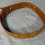 Brown Floral Embossed Leather Belt Faux Turquoise Accents Brass Buckle Women's Photo 13