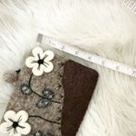 Boutique  | Brown Off-White Felted Wool Zipper Bag Pouch Floral 
 Flower Leaf Photo 6