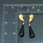 Givenchy Vintage Signed Brushed Gold-tone Black Teardrop Dangle Earrings 10.6g Photo 7