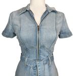 Alice + Olivia  Jeans Blue Denim Mini Dress Size 2 Zipper‎ Front Pockets Belted Photo 3