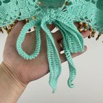 Soft Surroundings Vintage 90s Mint Green Front Tie Beaded Fringe Summer Beach Cropped Crochet Top Photo 6