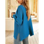 Women's Mock Turtleneck Sweater Long Batwing Sleeve Split Hem (630) Blue Size XL Photo 4