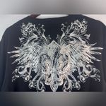 Guess L Black Long Sleeve Affliction Style Tee Top with Ornate Design Photo 3