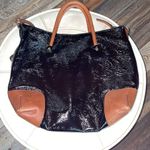 Kate Spade  NY Black Patent Brown Leather Combo Court Tote Zip Shoulder Bag Photo 1