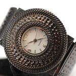 Source Unknown Gothic Dimpled Black Gunmetal Chunky Cuff New Battery Gently Worn Watch Photo 0