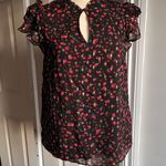 J.Crew Black and Red Ruffled Cap Sleeve floral Blouse size small Photo 2