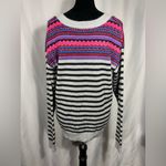 Maurice's  Sweater Gray Black Blue Pink Red Striped Long Sleeve Scoop Neck XL NWT Photo 1