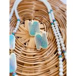 Vintage 80s Necklace/Earring Set Ceramic White Turquoise Happy Fun Accessories Photo 2