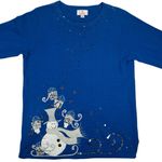 Quacker Factory Embellished Snowman Holiday Top Blue Sparkle Long Sleeves Small Photo 0