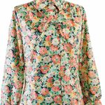 Vintage 80s Devon Floral Button Up Shirt Tie Long Sleeve Multi Size 12 Photo 0